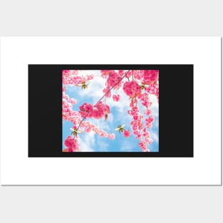 Cherry Blossoms and HoneyBees Posters and Art